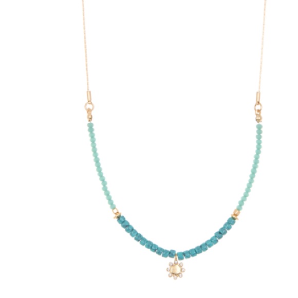 Gold-Tone Beaded Crystal Flower Pendant Necklace In TurquoiseAqua1 15$
